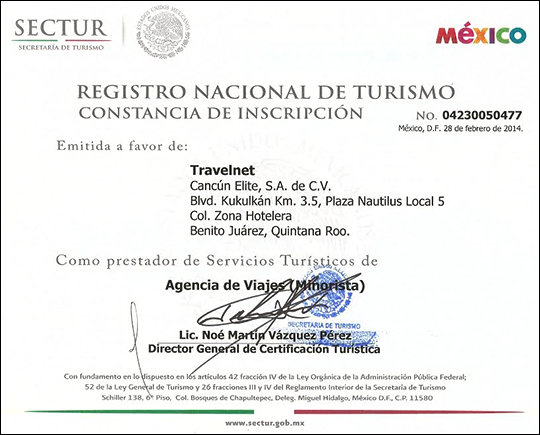 Sectur certificate